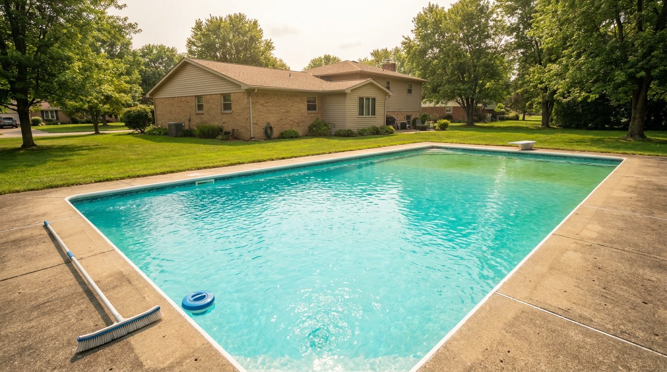 Clean residential swimming pool in Kettering Ohio Montgomery County Dayton area weekly pool cleaning service